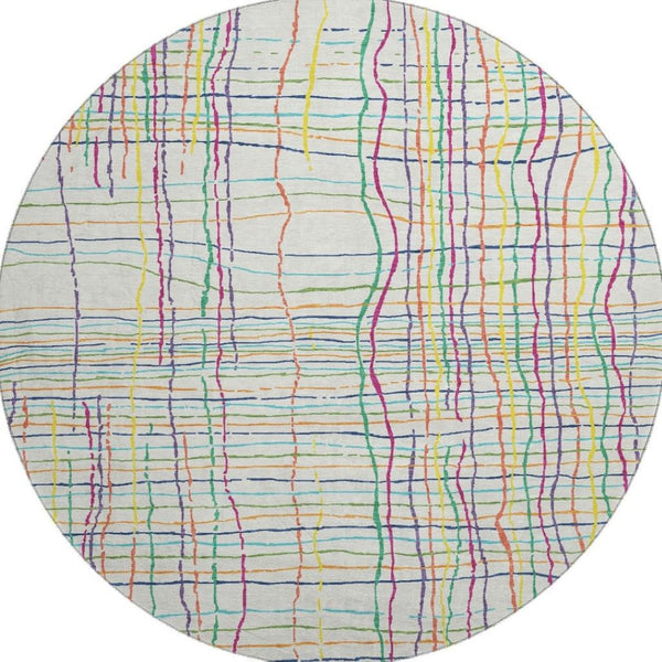 HomeRoots 8' Vibrant Striped Round Rug with UV Protection - Washable, Durable, Perfect for Indoor & Outdoor Use 678607