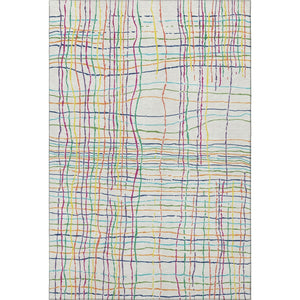 HomeRoots 8' X 10' Striped Washable Area Rug in White, Yellow, Green & Pink - Durable, UV Protected & Stylish 678608