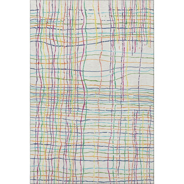 HomeRoots 8' X 10' Striped Washable Area Rug in White, Yellow, Green & Pink - Durable, UV Protected & Stylish 678608
