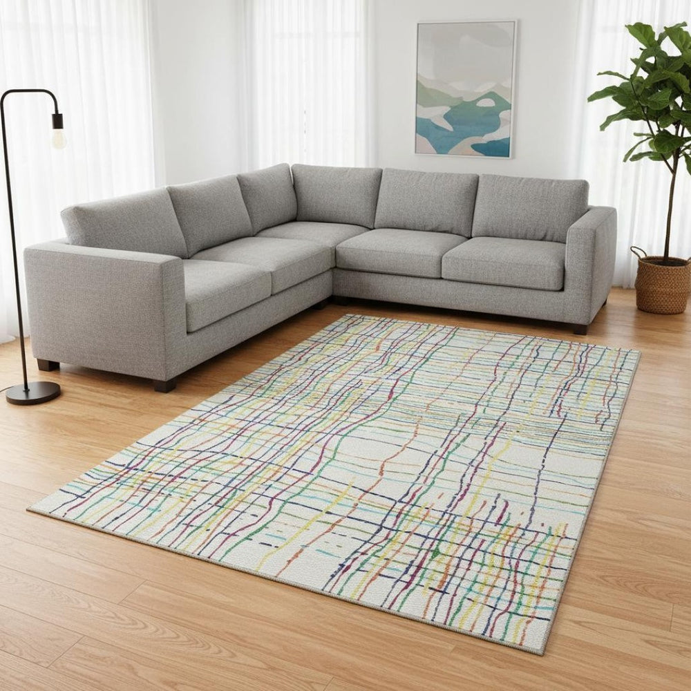 HomeRoots 10' X 14' Colorful Striped Washable Area Rug with UV Protection for Stylish High-Traffic Spaces 678610