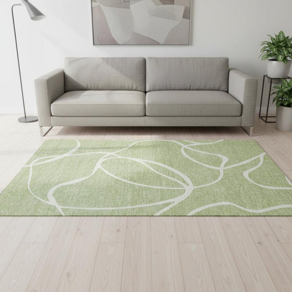 HomeRoots 5' Artichoke Green and Ivory Abstract Washable Area Rug with UV Protection for Stylish Living Spaces 678612