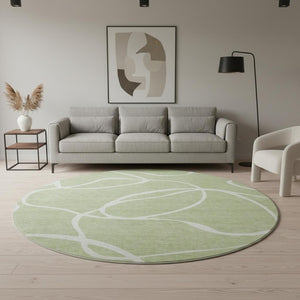 HomeRoots 8' Artichoke Green & Ivory Abstract Round Washable Rug with UV Protection for Modern Spaces 678613