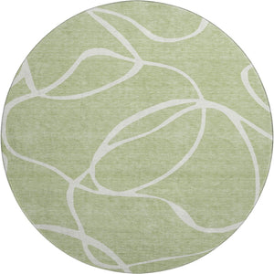 HomeRoots 8' Artichoke Green & Ivory Abstract Round Washable Rug with UV Protection for Modern Spaces 678613