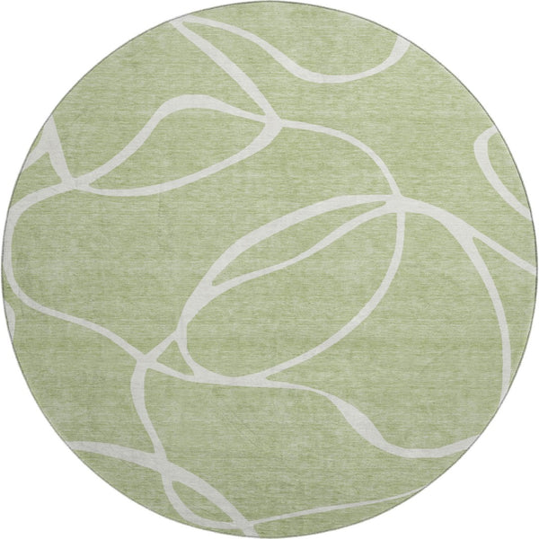HomeRoots 8' Artichoke Green & Ivory Abstract Round Washable Rug with UV Protection for Modern Spaces 678613