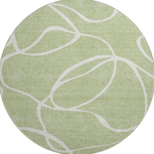HomeRoots 8' Artichoke Green & Ivory Abstract Round Washable Rug with UV Protection for Modern Spaces 678613