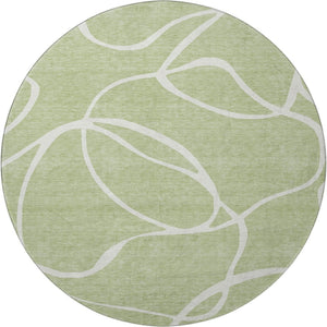 HomeRoots 8' Artichoke Green & Ivory Abstract Round Washable Rug with UV Protection for Modern Spaces 678613