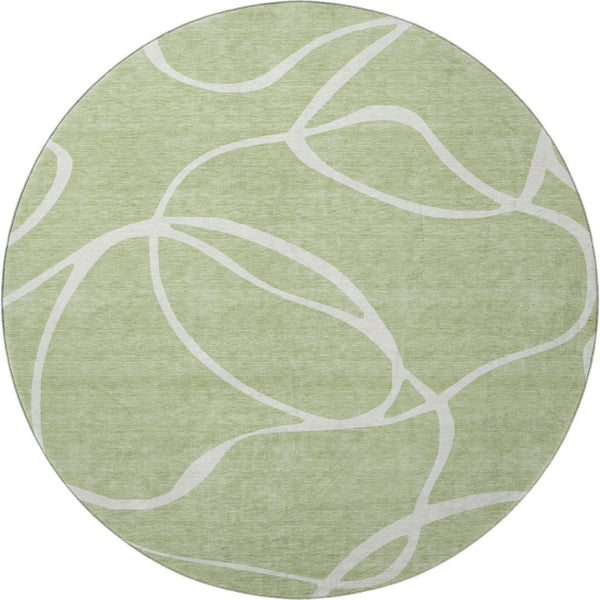 HomeRoots 8' Artichoke Green & Ivory Abstract Round Washable Rug with UV Protection for Modern Spaces 678613