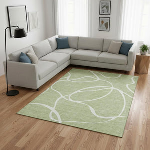 HomeRoots 8' X 10' Artichoke Green Abstract Area Rug - Washable, UV Protected, Durable for High-Traffic Areas 678614