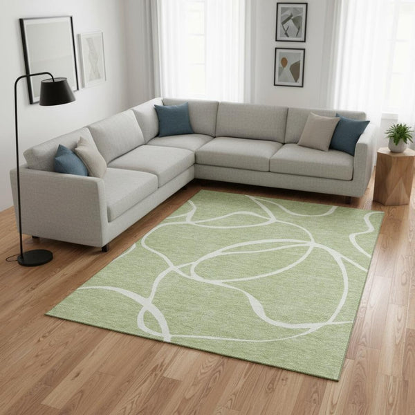 HomeRoots 8' X 10' Artichoke Green Abstract Area Rug - Washable, UV Protected, Durable for High-Traffic Areas 678614