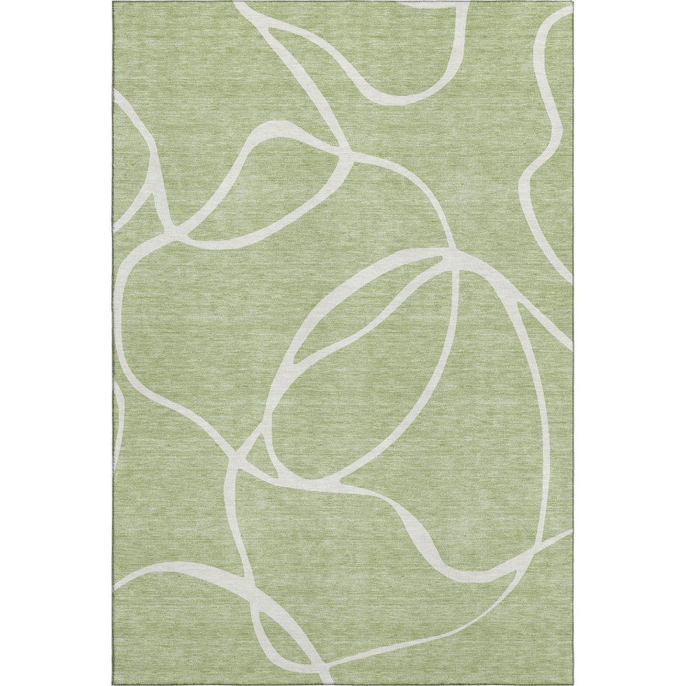 HomeRoots 8' X 10' Artichoke Green Abstract Area Rug - Washable, UV Protected, Durable for High-Traffic Areas 678614
