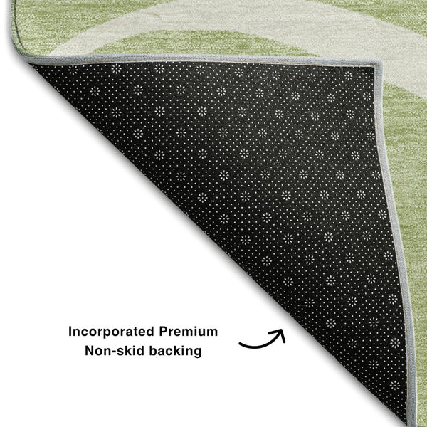 HomeRoots 8' X 10' Artichoke Green Abstract Area Rug - Washable, UV Protected, Durable for High-Traffic Areas 678614