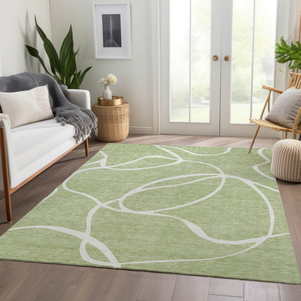HomeRoots 8' X 10' Artichoke Green Abstract Area Rug - Washable, UV Protected, Durable for High-Traffic Areas 678614