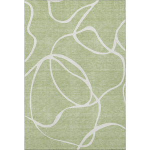 HomeRoots 8' X 10' Artichoke Green Abstract Area Rug - Washable, UV Protected, Durable for High-Traffic Areas 678614
