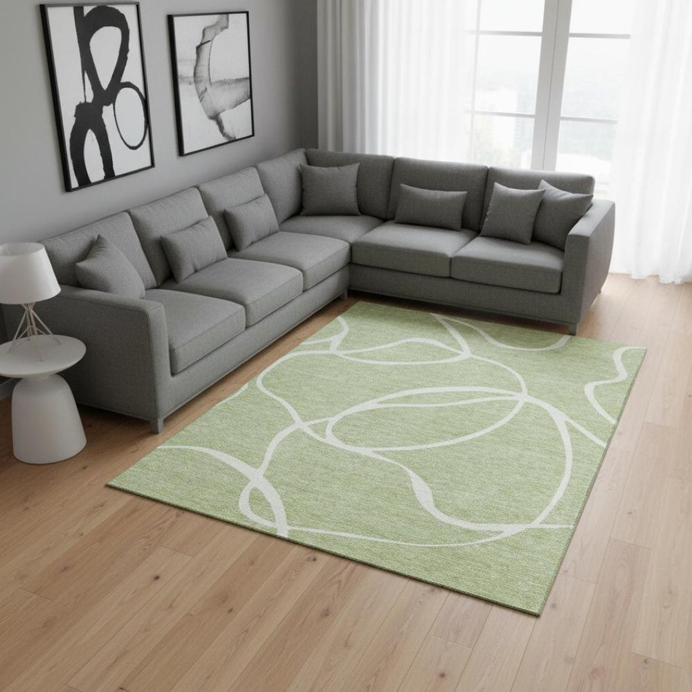 HomeRoots 9' X 12' Artichoke Green & Ivory Abstract Washable Area Rug - Durable, Stylish & UV-Protected 678615