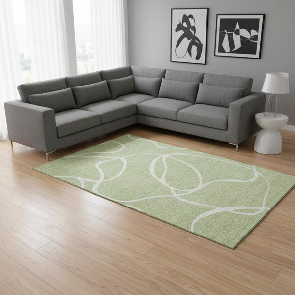 HomeRoots 10' X 14' Artichoke Green Abstract Area Rug with UV Protection - Washable, Stain-Resistant & Stylish! 678616