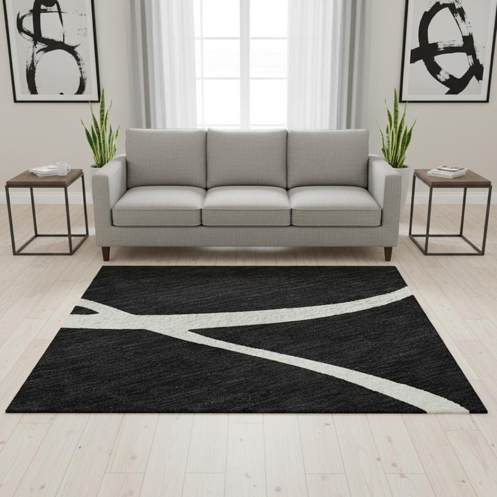 HomeRoots 5' X 8' Washable Black and Ivory Abstract Area Rug with UV Protection for High-Traffic Areas 678618