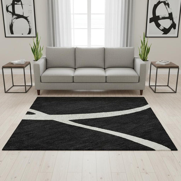 HomeRoots 5' X 8' Washable Black and Ivory Abstract Area Rug with UV Protection for High-Traffic Areas 678618