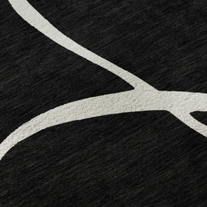 HomeRoots 8' Washable Round Rug - Black & Ivory Abstract Design, UV Resistant, Family-Friendly & Durable! 678619