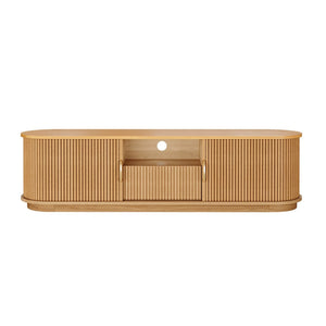 English Elm Vintage Farmhouse Media Console with Slatted Sliding Doors and Brass Hardware for Living Room Natural N721P427206D