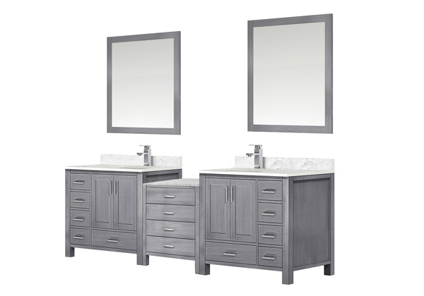 English Elm Distressed Grey Double Bath Vanity 92" W x 22" D with Carrara Marble Top, Chrome Faucets, Mirrors B2731S01232