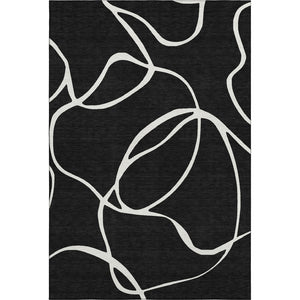 HomeRoots 9' X 12' Black And Ivory Abstract Area Rug – Stain-Resistant, Washable, UV Protected, Modern Design! 678621