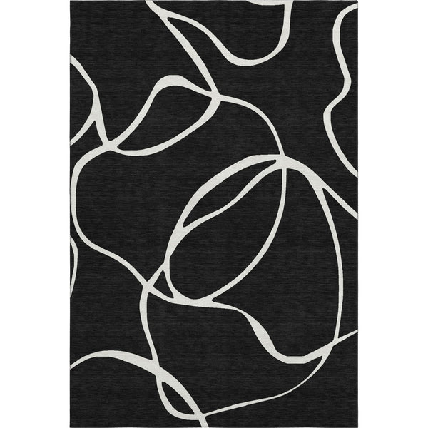 HomeRoots 9' X 12' Black And Ivory Abstract Area Rug – Stain-Resistant, Washable, UV Protected, Modern Design! 678621