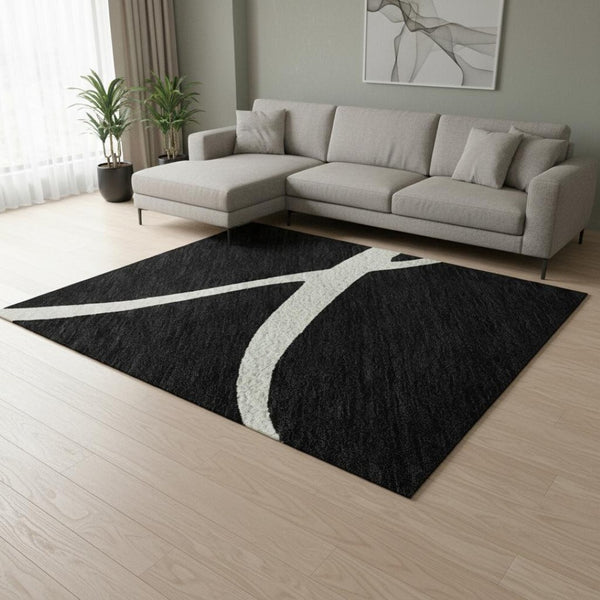 HomeRoots 10' X 14' Black And Ivory Abstract Area Rug - Stylish, Washable, UV-Protected, Perfect for High-Traffic Homes 678622