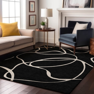 HomeRoots 10' X 14' Black And Ivory Abstract Area Rug - Stylish, Washable, UV-Protected, Perfect for High-Traffic Homes 678622