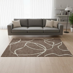 HomeRoots 5' X 8' Abstract Brown and Beige Area Rug - Washable, UV Protected, Durable for Family Living Spaces 678624