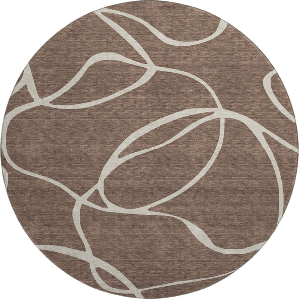 HomeRoots 8' Brown and Beige Abstract Washable Round Area Rug with UV Protection - Durable, Stylish, Easy Care! 678625