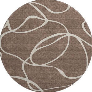 HomeRoots 8' Brown and Beige Abstract Washable Round Area Rug with UV Protection - Durable, Stylish, Easy Care! 678625