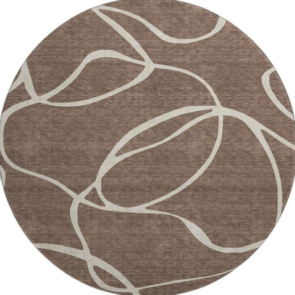 HomeRoots 8' Brown and Beige Abstract Washable Round Area Rug with UV Protection - Durable, Stylish, Easy Care! 678625