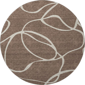 HomeRoots 8' Brown and Beige Abstract Washable Round Area Rug with UV Protection - Durable, Stylish, Easy Care! 678625