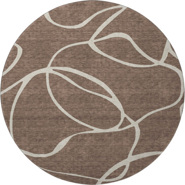 HomeRoots 8' Brown and Beige Abstract Washable Round Area Rug with UV Protection - Durable, Stylish, Easy Care! 678625