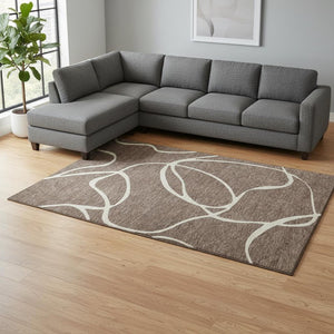 HomeRoots 8' X 10' Abstract Washable Area Rug in Brown & Beige - UV Protected, Stain-Resistant for Easy Care! 678626