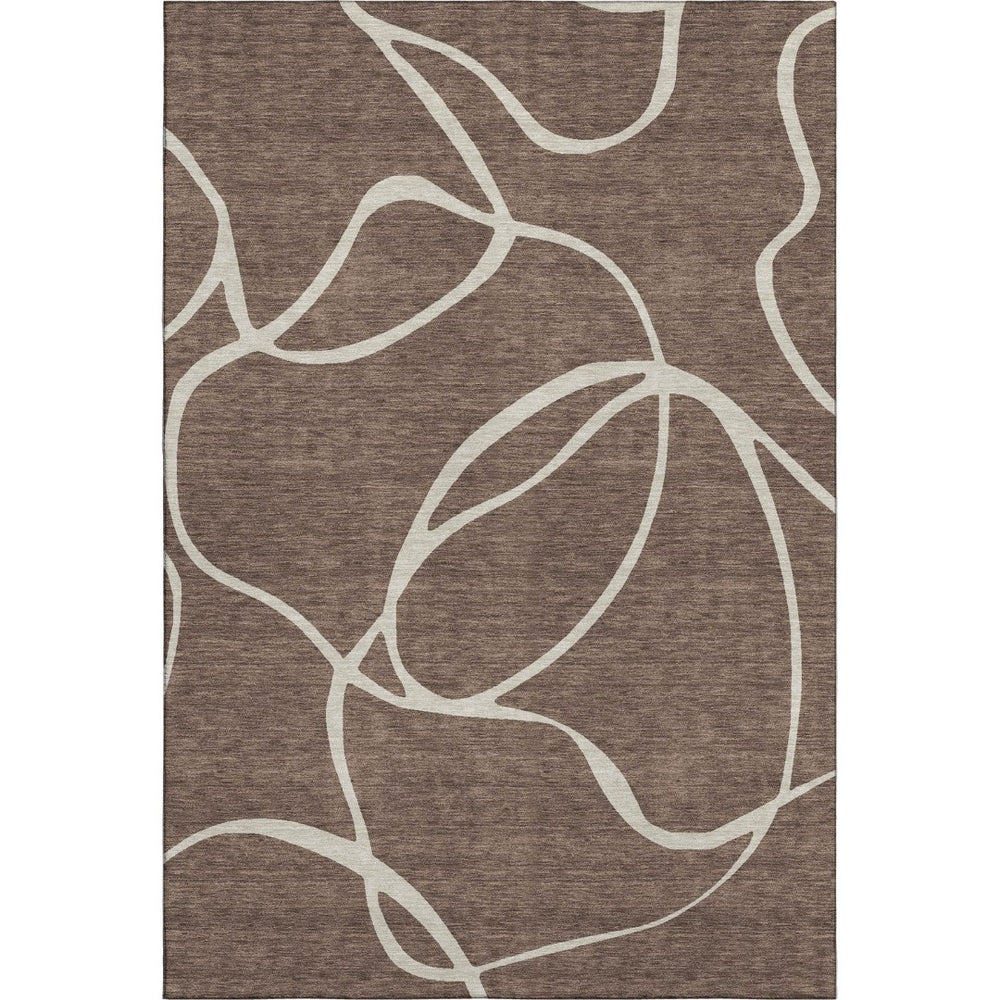 HomeRoots 8' X 10' Abstract Washable Area Rug in Brown & Beige - UV Protected, Stain-Resistant for Easy Care! 678626