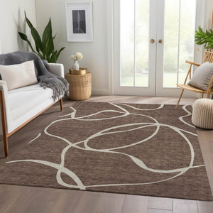 HomeRoots 8' X 10' Abstract Washable Area Rug in Brown & Beige - UV Protected, Stain-Resistant for Easy Care! 678626