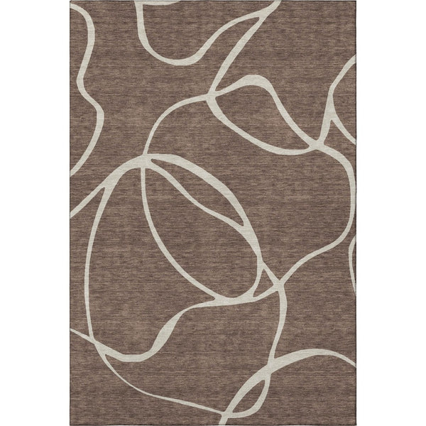HomeRoots 8' X 10' Abstract Washable Area Rug in Brown & Beige - UV Protected, Stain-Resistant for Easy Care! 678626