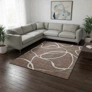 HomeRoots 9' X 12' Brown and Beige Abstract Area Rug – Washable, UV Protected, Stylish & Durable Home Accent 678627