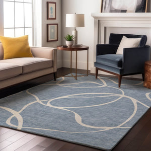 HomeRoots 5' X 8' Denim Blue & Ivory Abstract Rug – Washable, Stain Resistant, UV Protected for High-Traffic Areas 678630