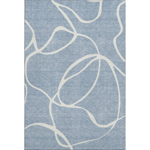 HomeRoots 5' X 8' Denim Blue & Ivory Abstract Rug – Washable, Stain Resistant, UV Protected for High-Traffic Areas 678630