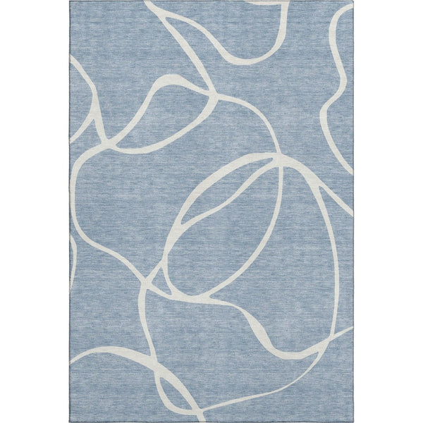 HomeRoots 5' X 8' Denim Blue & Ivory Abstract Rug – Washable, Stain Resistant, UV Protected for High-Traffic Areas 678630