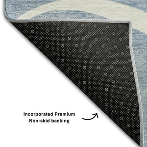 HomeRoots 5' X 8' Denim Blue & Ivory Abstract Rug – Washable, Stain Resistant, UV Protected for High-Traffic Areas 678630