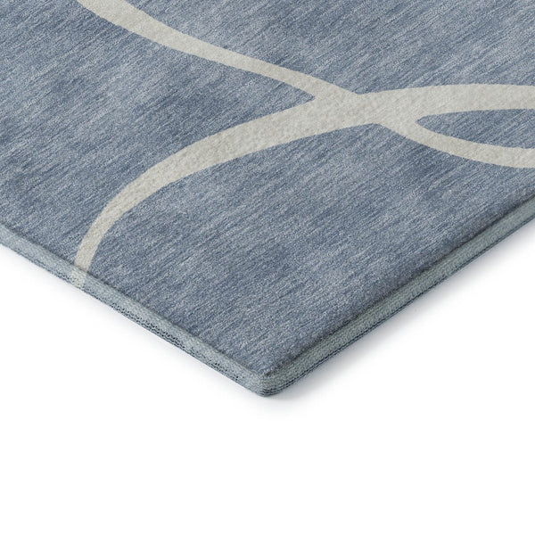 HomeRoots 5' X 8' Denim Blue & Ivory Abstract Rug – Washable, Stain Resistant, UV Protected for High-Traffic Areas 678630