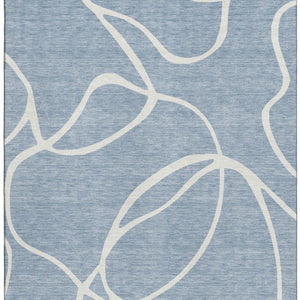 HomeRoots 5' X 8' Denim Blue & Ivory Abstract Rug – Washable, Stain Resistant, UV Protected for High-Traffic Areas 678630