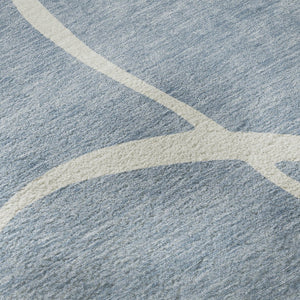 HomeRoots 8' Stylish Denim Blue & Ivory Abstract Washable Round Rug with UV Protection for High-Traffic Areas 678631
