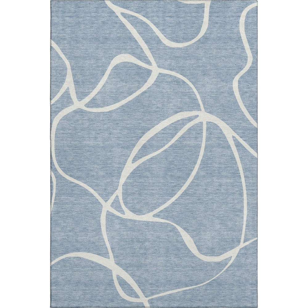 HomeRoots 8' X 10' Denim Blue & Ivory Abstract Washable Area Rug - Durable, UV-Protected, Modern Design! 678632