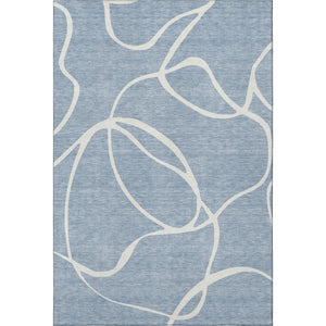 HomeRoots 8' X 10' Denim Blue & Ivory Abstract Washable Area Rug - Durable, UV-Protected, Modern Design! 678632