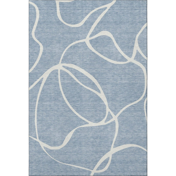 HomeRoots 8' X 10' Denim Blue & Ivory Abstract Washable Area Rug - Durable, UV-Protected, Modern Design! 678632