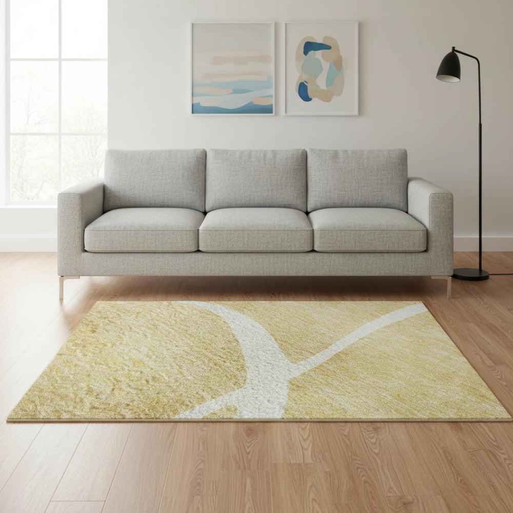 HomeRoots 5' X 8' Gold And Ivory Abstract Area Rug - Washable, Stain-Resistant, UV-Protected for Modern Homes 678636